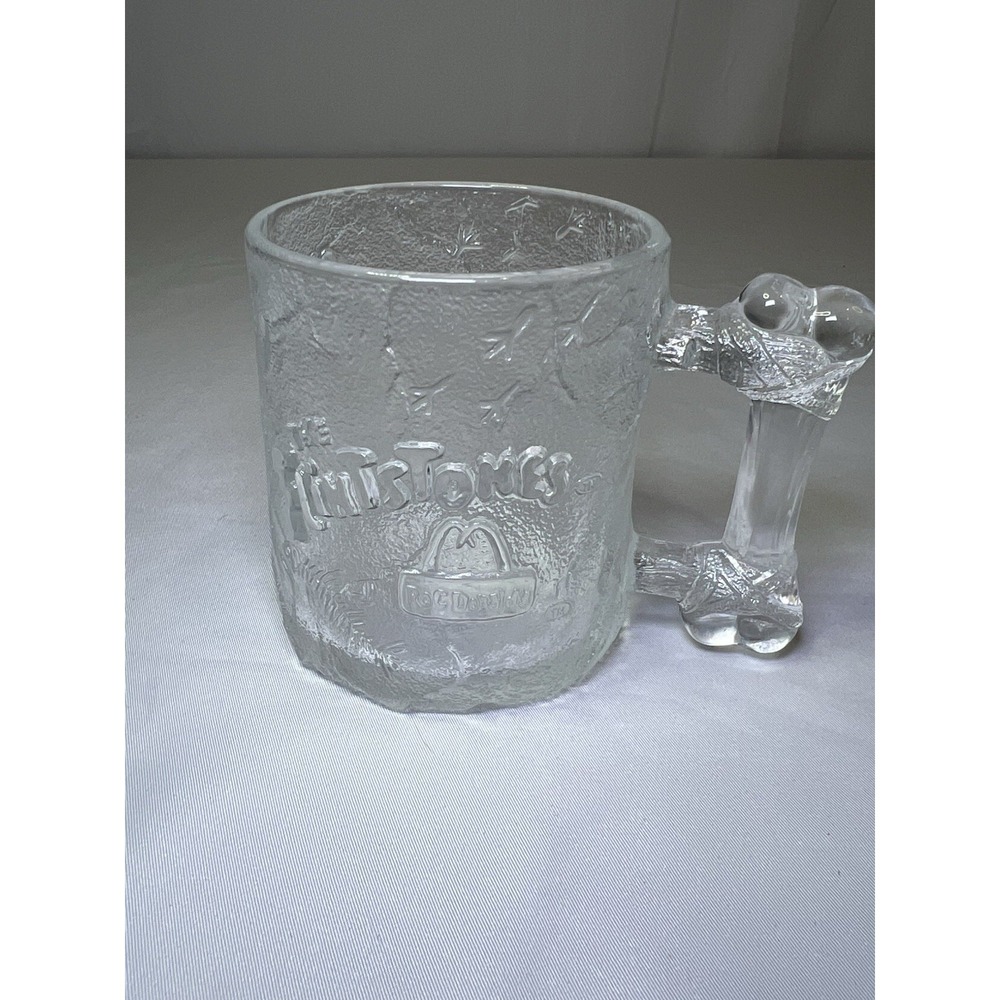 McDonalds Flintstones Glass Mug Cup‎ 1993 Clear Frosted RocDonalds